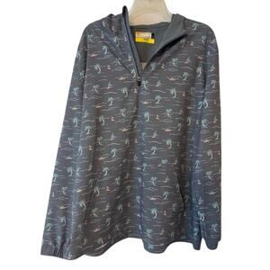 Nicklaus Eco Choice 1/4 Zip Pullover Hoodie Gray Palm Tree Surfer Print L